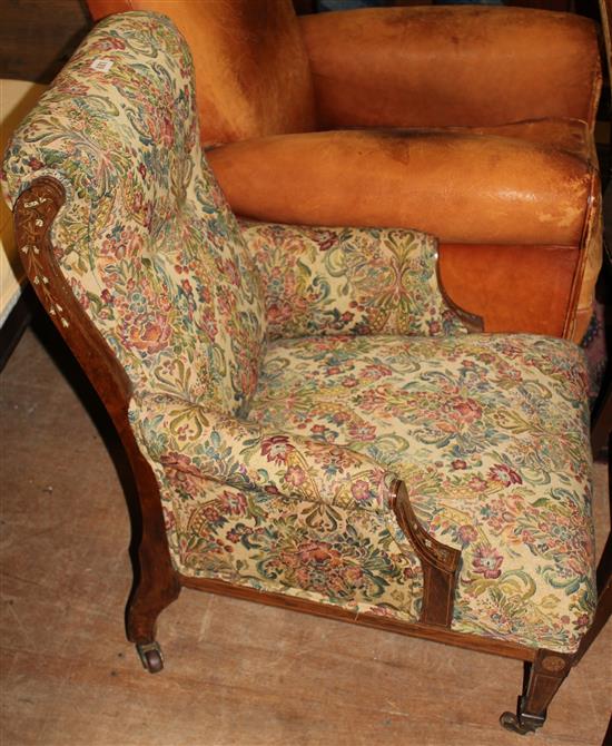 Edwardian inlaid rosewood armchair(-)